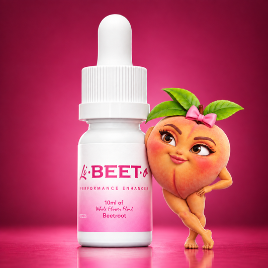 Li-BEET-o for Her bottle with the peach mascot on a magenta background